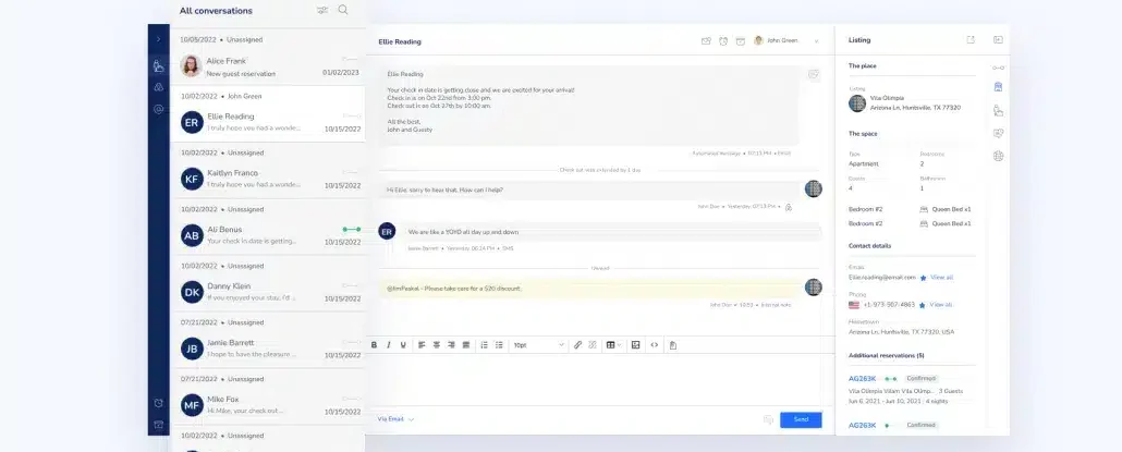 Unified inbox interface showing automated guest message management