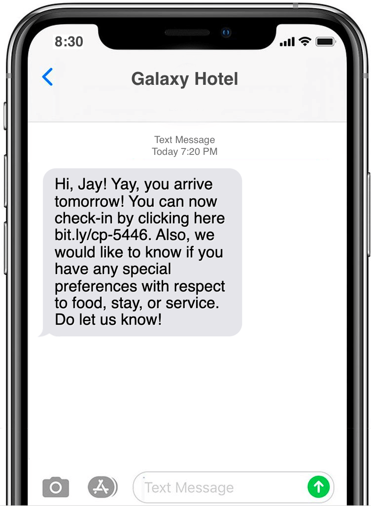 Check in text message example