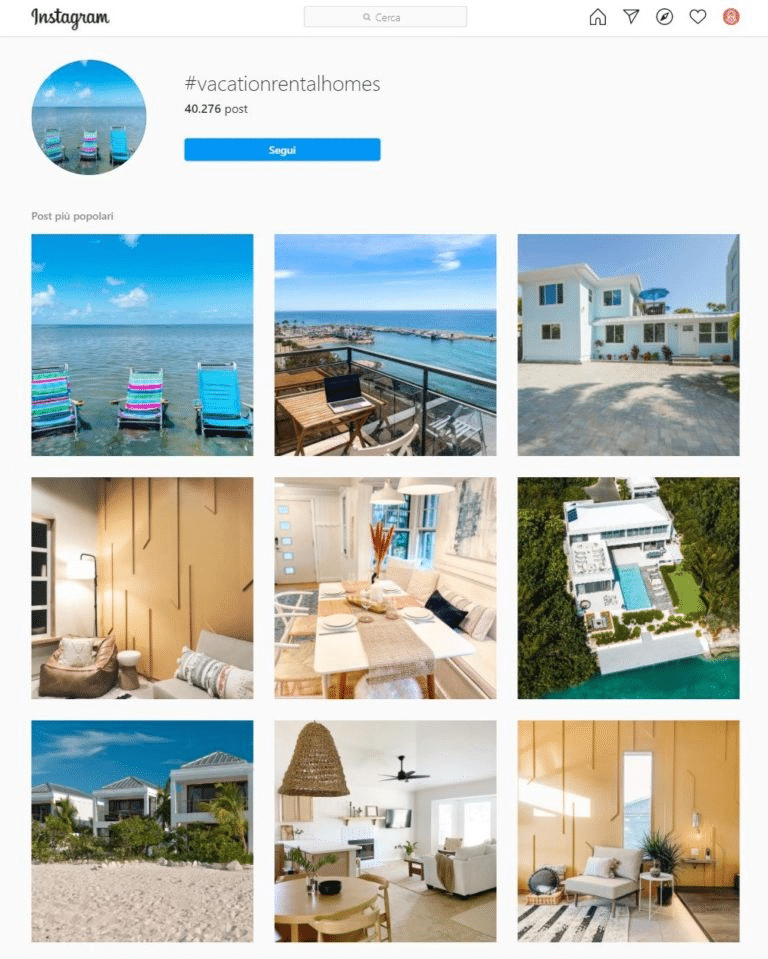 Instagram profile of rental homes