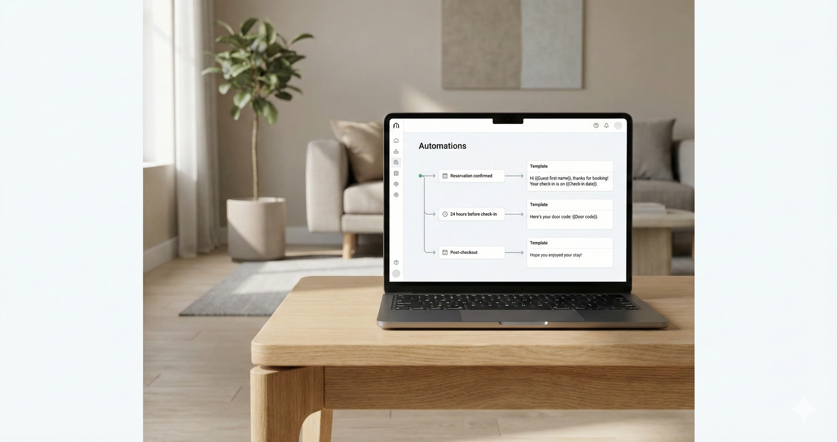 A laptop displaying a property management automation dashboard